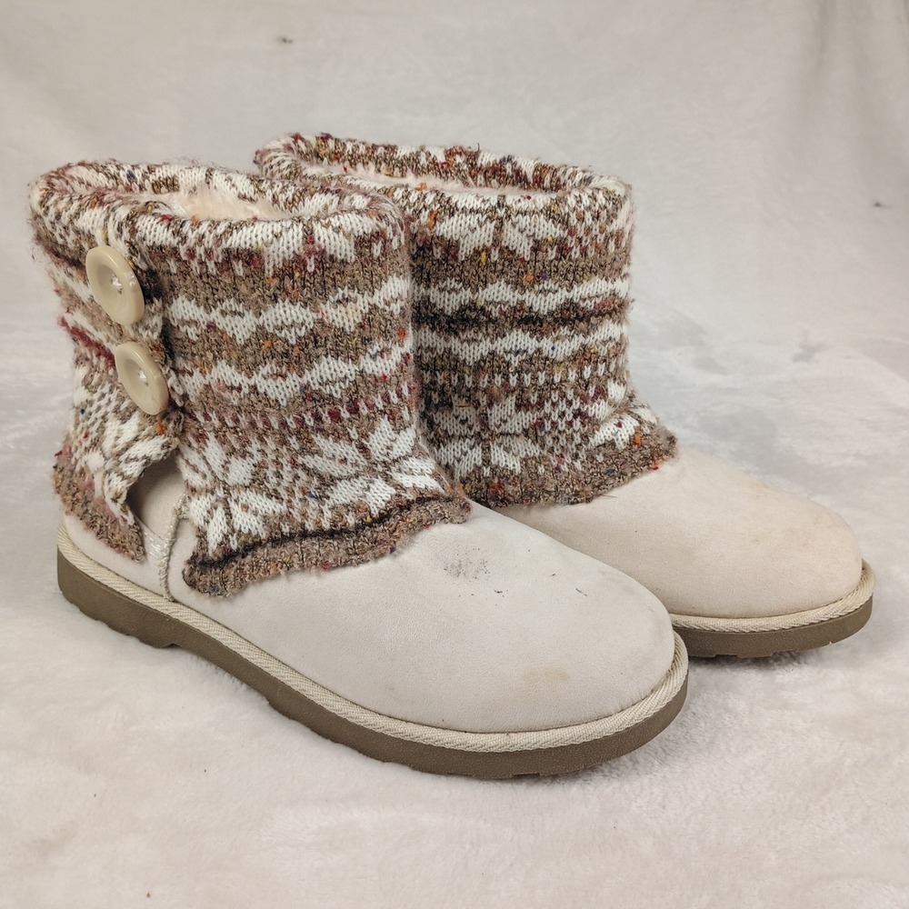 Makalu Ankle Boots Womens Size 9‎ Cream Knit Fair Isle Faux Fur Lined